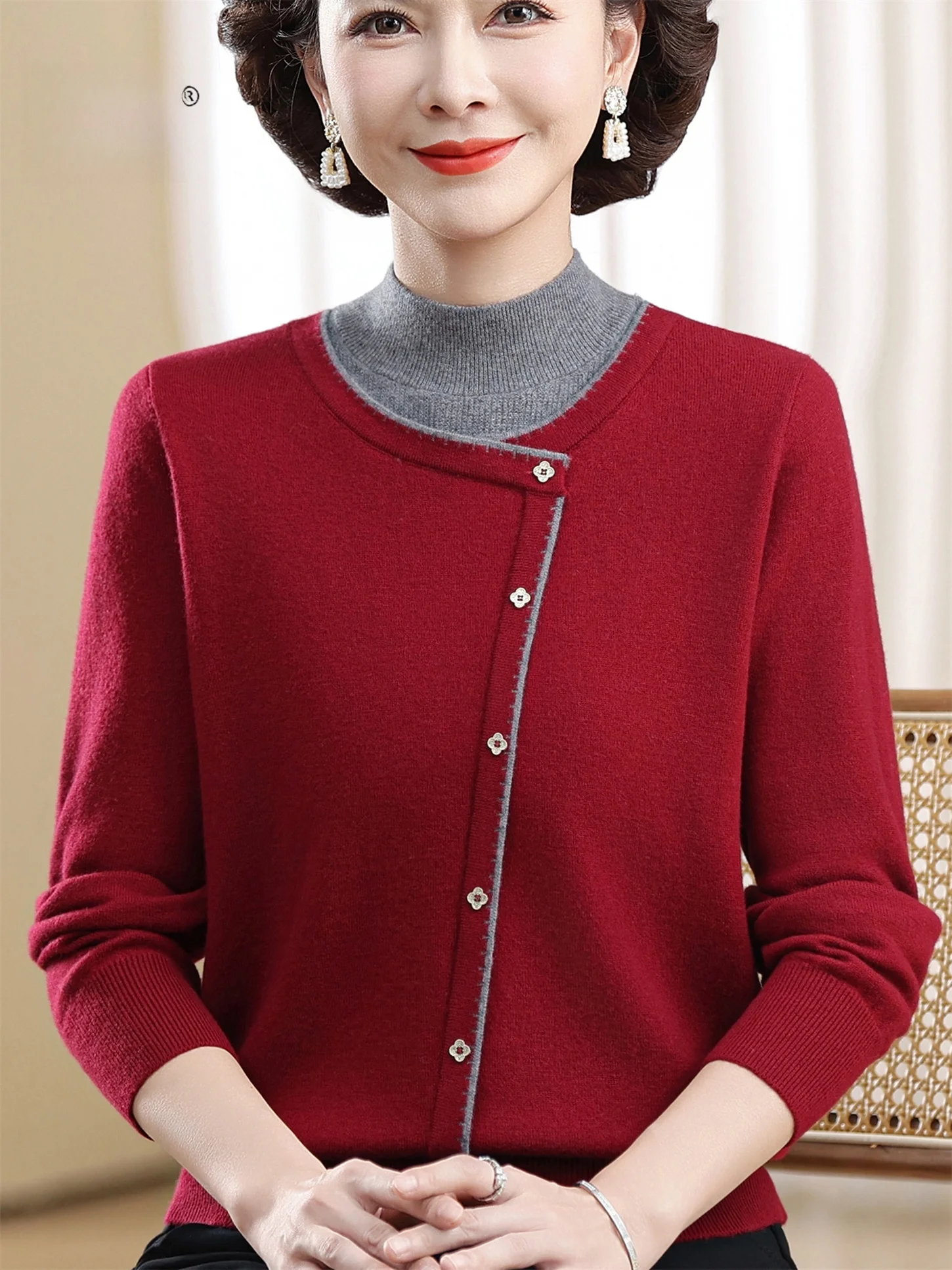 

Модный вязаный шерстяной свитер с высоким воротником, весна-осень, новый костюм для женщин среднего возраста и ли, теплый и сли