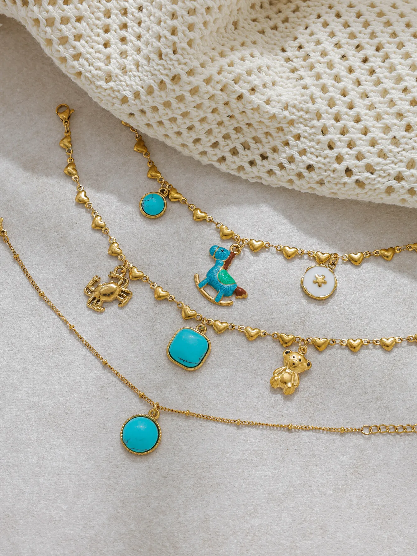 316L الفولاذ المقاوم للصدأ الذهب مربع الجولة الفيروز المهر الدب قلادة الحب سلسلة سوار المرأة موضة جديدة لطيف مجوهرات هدية