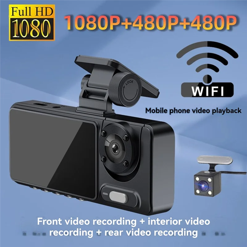 

Для автомобильного видеорегистратора 1080P Wi-Fi видеорегистратор HD 3 объектива камера для вождения автомобиля 2 "IPS экран мониторинг парковки для автомобиля