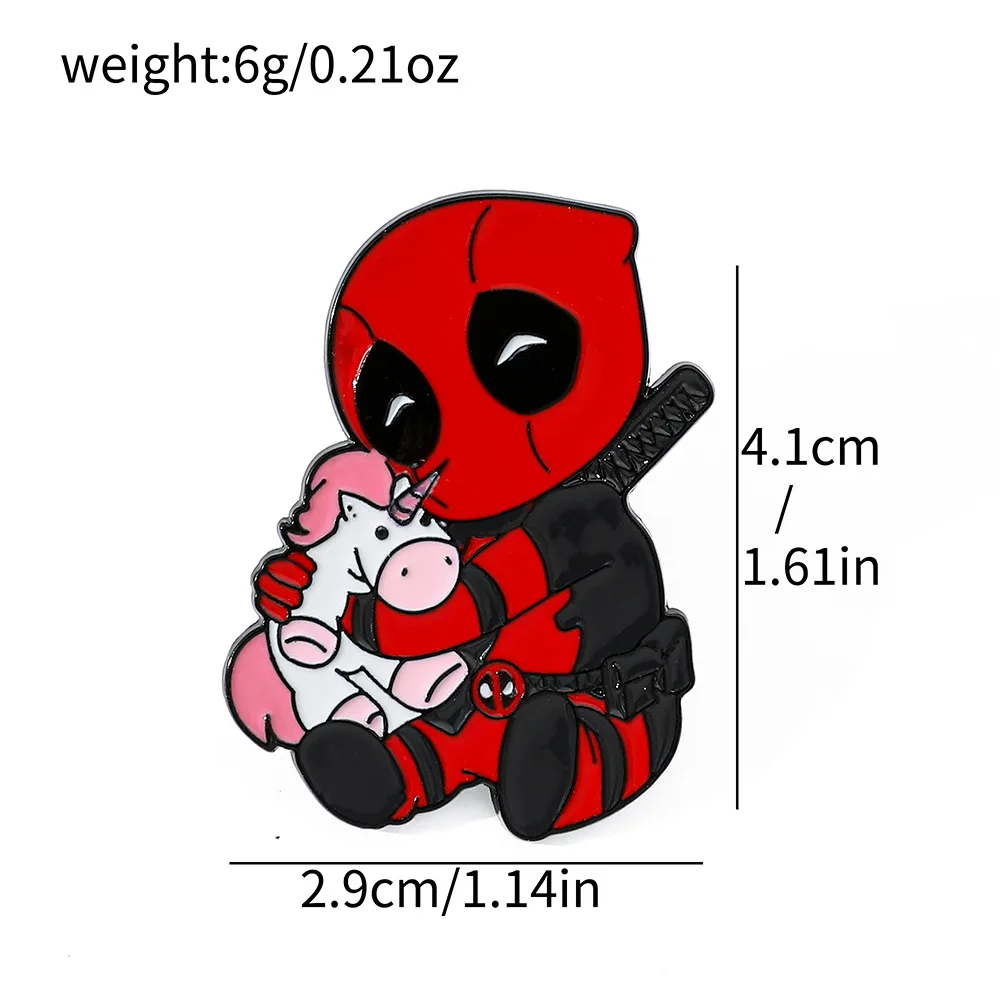 Deadpool ภาพอนิเมะจากภาพยนตร์การ์ตูนแมวยูนิคอร์นน่ารักเข็มกลัดโลหะกระเป๋าตกแต่งด้วยหมุดของขวัญสำหรับเด็ก