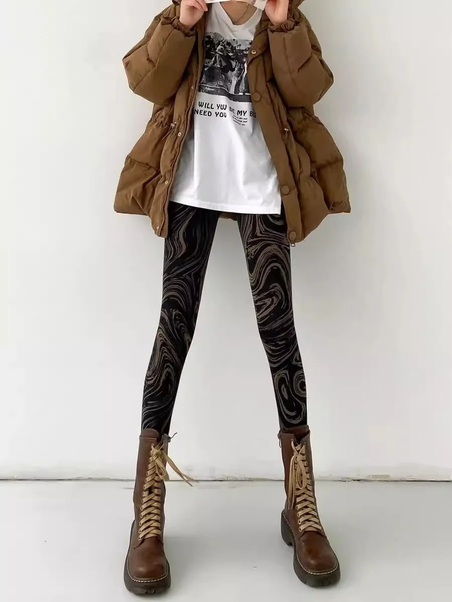 Women's High Waist Fce Lined Thiened Yoga Pants Autumn Winter New Sle fiti Zebra Pattern ark Base Layer Pants