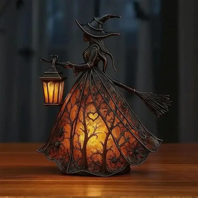 Witch Resin Tabletop Night Light with USB Powered Glow Halloween Decor for Goth Party Table Mantel Shelf Horror Movie Night view 2