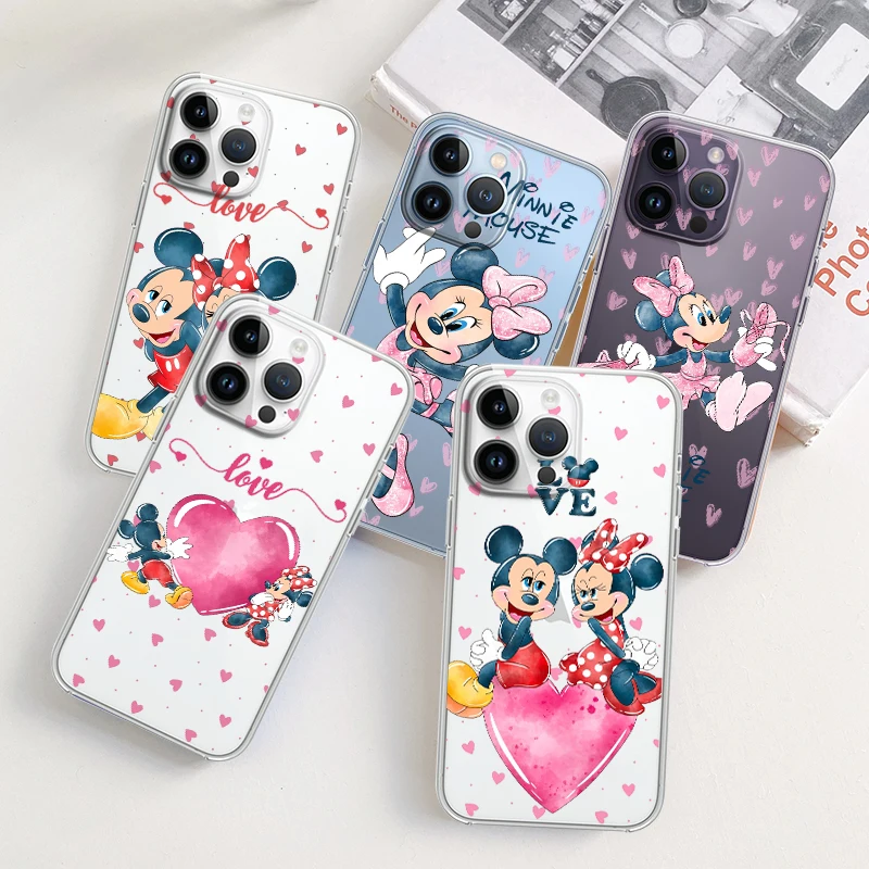 

Minnie Mickey Cartoon For Apple iPhone 15 14 13 12 11 Pro Max Mini XS Max X XR 7 8 Plus Silicone Transparent Phone Case Fundas