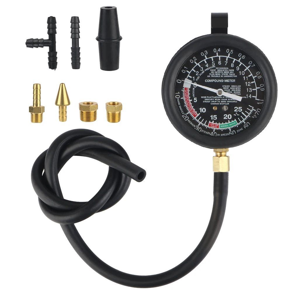 Automotive Cylinder Tester Kit Vacuum Gasoline Engine Compression Meter Pressure Gauge With Adapter
