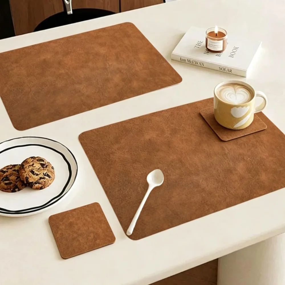 1/4/6 Sets Cowhide Pattern Faux Leather Placemats And Coasters - Heat Resistant Non-Slip Wipeable Washable Kitchen Dining Table