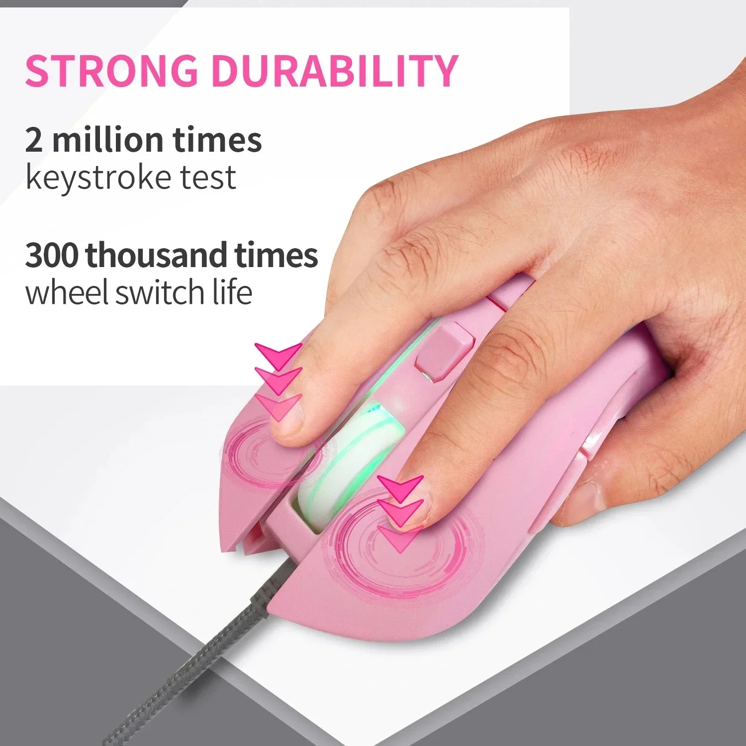 ماوس كمبيوتر وردي ملون بإضاءة خلفية ماوس ألعاب بصري سلكي موضة بحار القمر فتاة نسائية صامتة 2400 ديسيبل متوحد الخواص