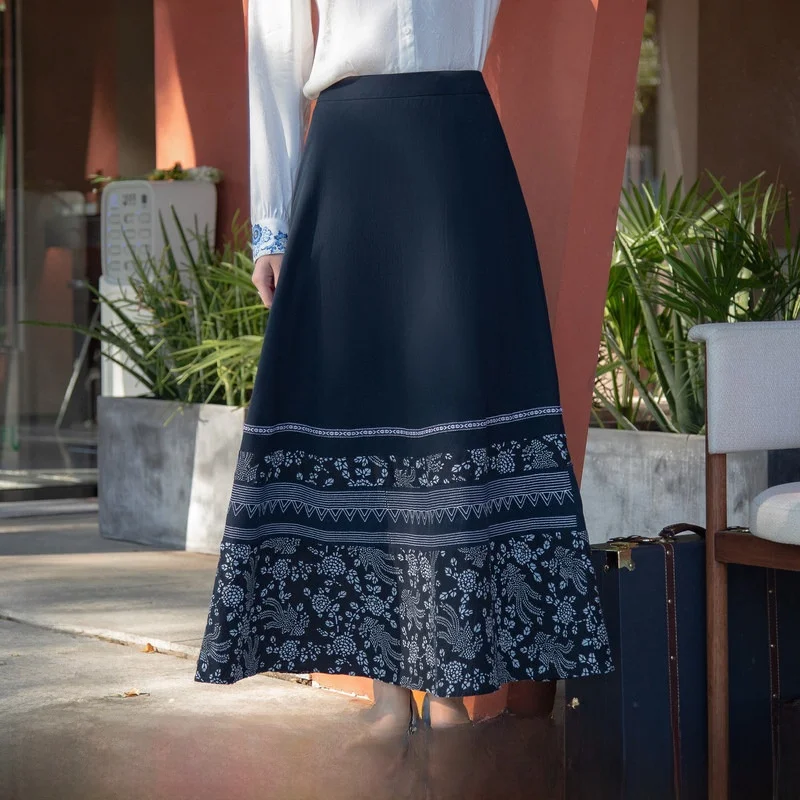 

Ретро-юбка свободного кроя из хлопка для женщин, новая коллекция весна-лето, с принтом, А-силуэт, длинная, удобная посадка, средняя талия