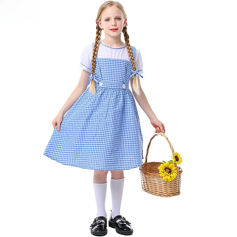 

Blue Plaid Dress Halloween Performance Costume Parent-Child Act Outfit Field Trip to Oz Fairy Tale Ethnic Stage Clothing
