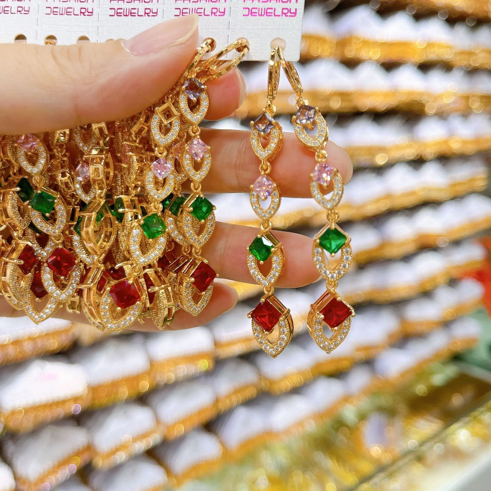 

12Pairs Women's Light Luxury Colored Zirconium Drop Earrings Ear Clips Fashion Jewelry Set for Wedding Gift