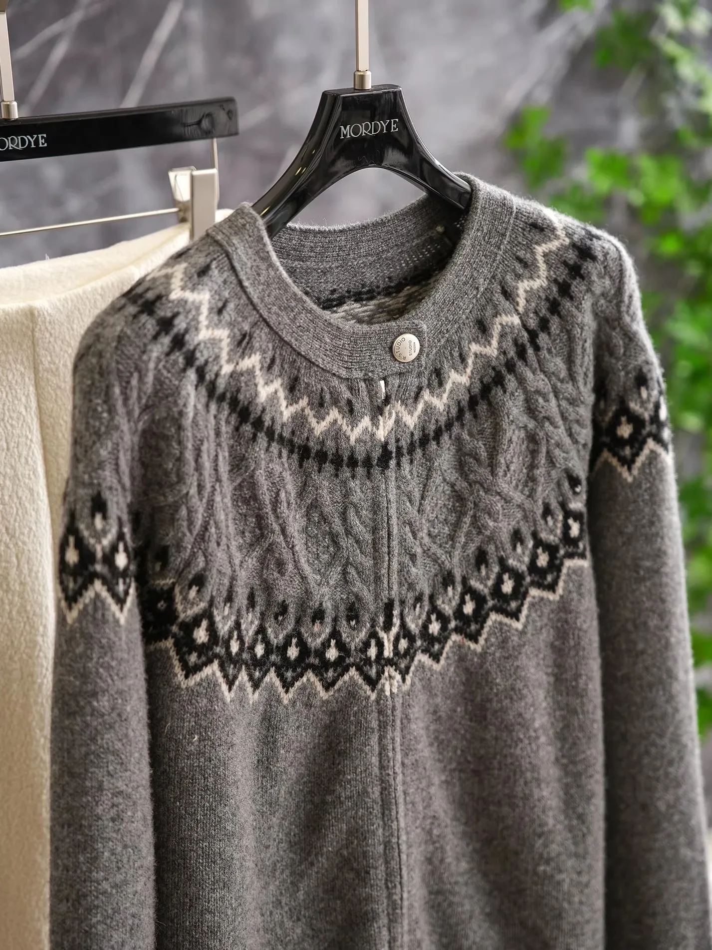 

Winter Love Song Heavyweight 500g 00 Wool Fair Isle Zipper round Ne Knitted Open Cardigan Sweater Jaet Women's Faion