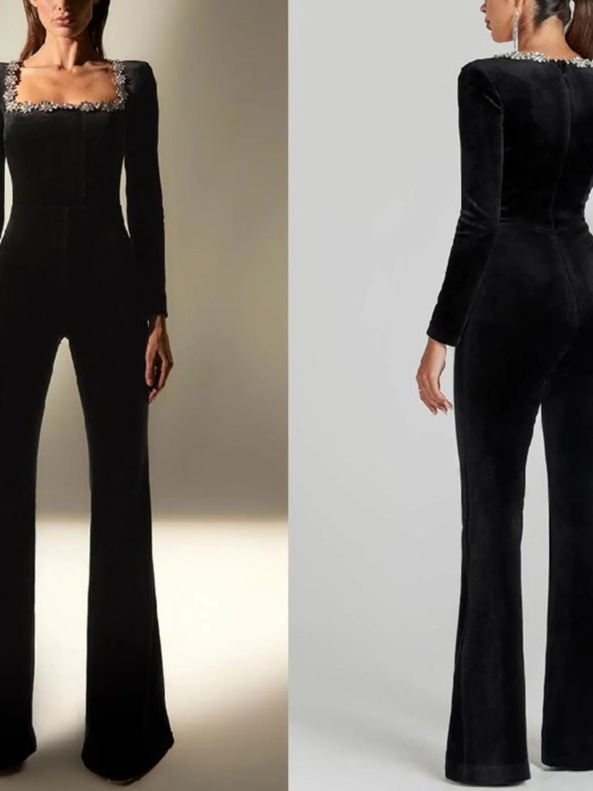 

2025 New Slim Fit High Waist Long Sve Square Collar Jumpsuit Women's Faionable One-Piece Suit Spring Collection