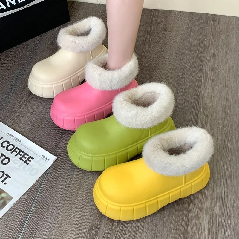 Shevalues Waterproof Winter Boots For Women Fashion Furry Shoes For Home Cozy Plush Shoes Thick Sole Light Cotton Slippers 2023