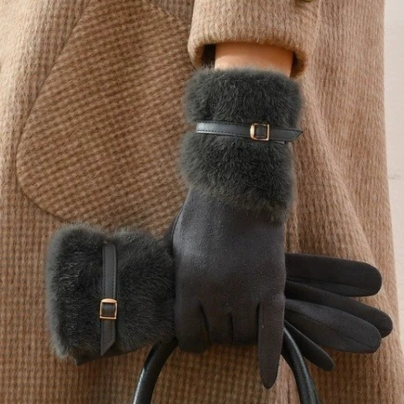 Faux Suede Winter Anti Cold and Warm Plush Riding Anti Freezing Suede Gloves Split Finger Touchs creen Commuting Accessory