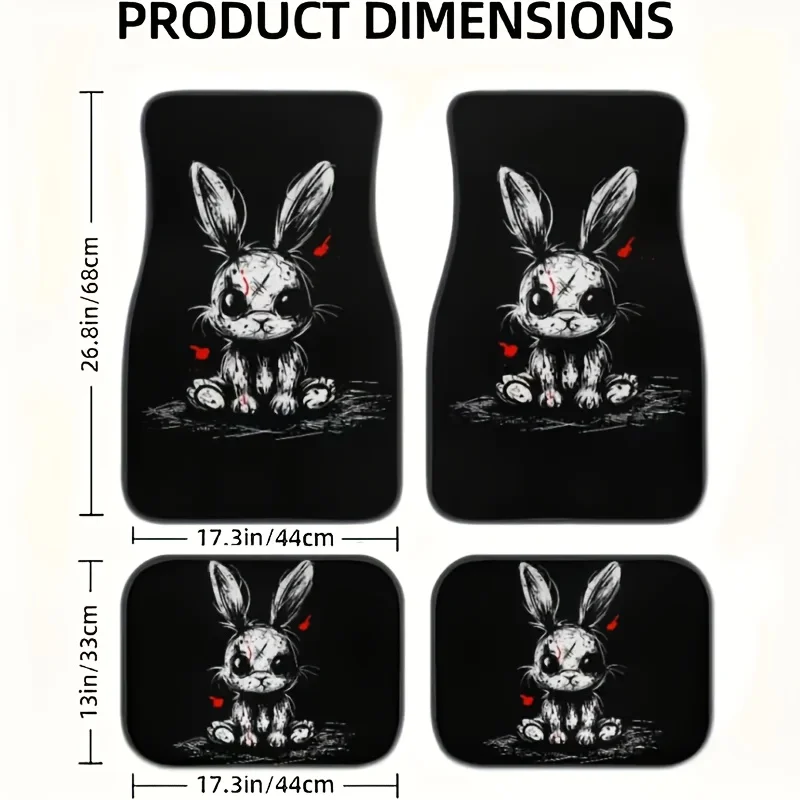 4pcs Polyester Fiber Gothic Style Rabbit Universal Car Floor Mats Set Suitable for Front and Rear Seats, Interior Additions