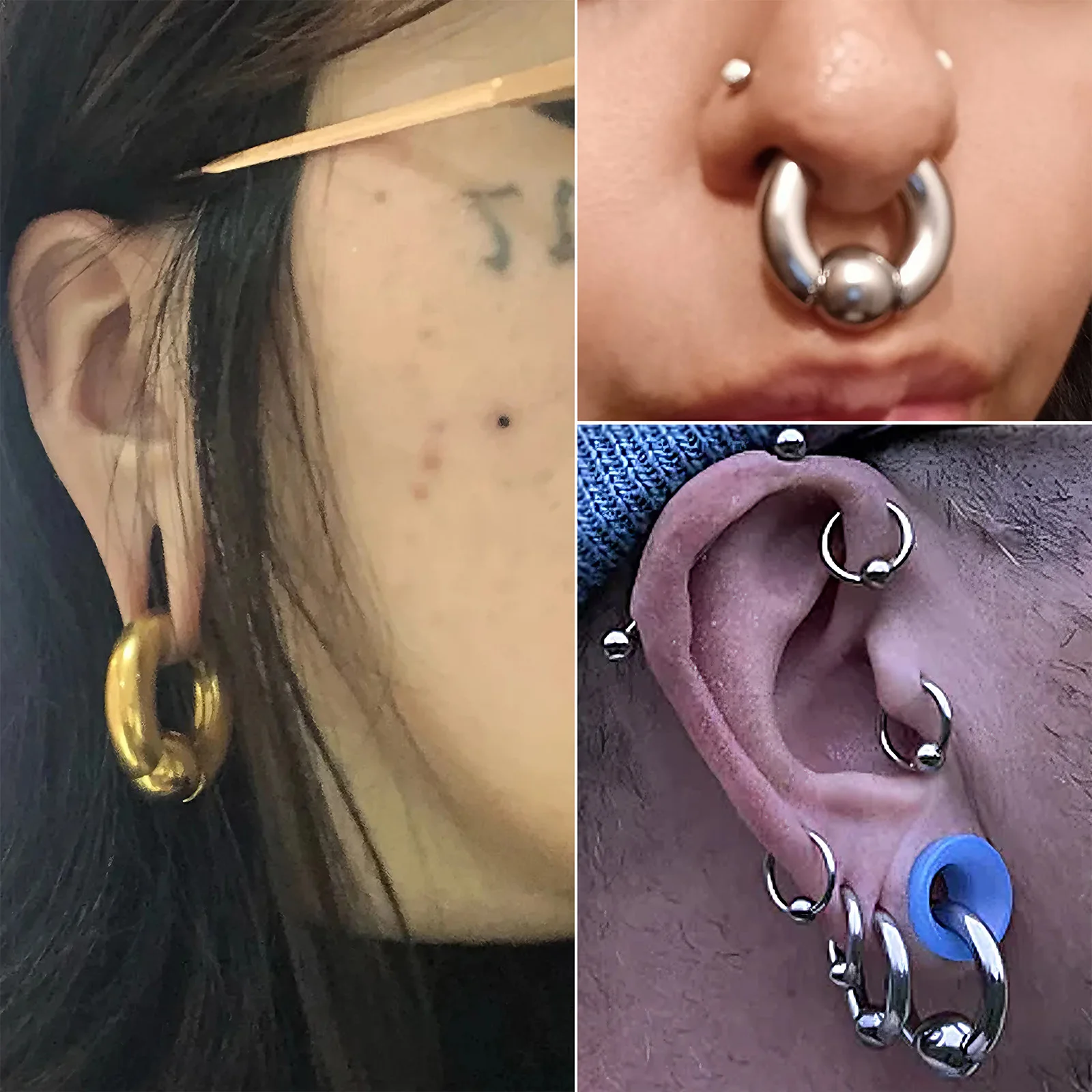 1Pc 00G-0G-12G Large Gauges Stainless Steel Captive Spring Bead Rings for Septum Piercing Nose Rings Ear Helix BCR Body Jewelry view 2