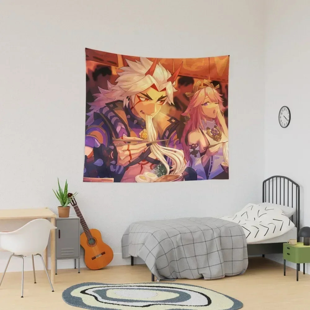 Yae miko and Arataki Itto Tapestry Home Decor Aesthetic Home Decorators Tapestry