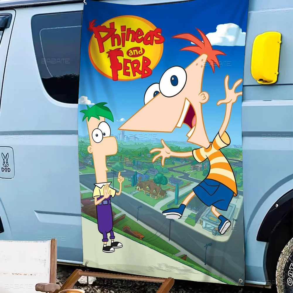 P-phineas Cartoon F-ferbs Advanced Printing Commercial Advertising Flag Company Party Banner