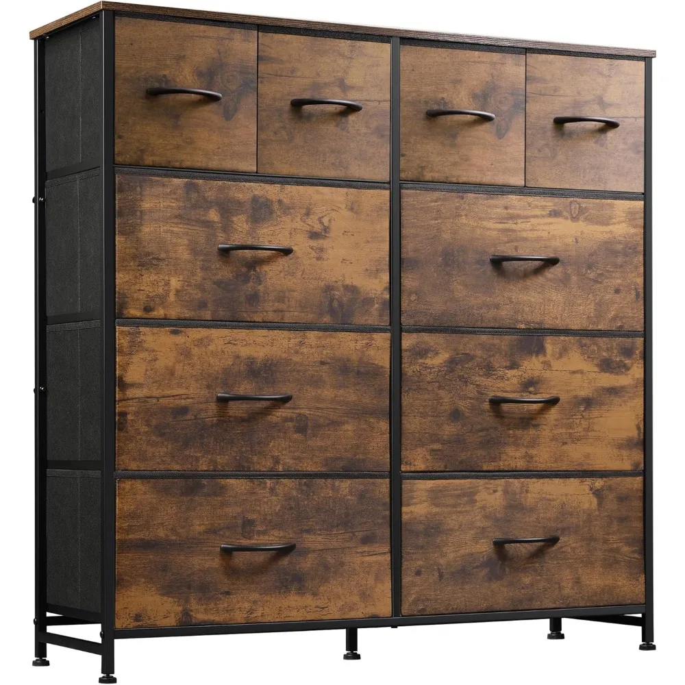 

Fabric Dresser for Bedroom, Storage Drawer Unit,Dresser with 10 Deep Drawers for Office, College Dorm, Black and Rustic Brown