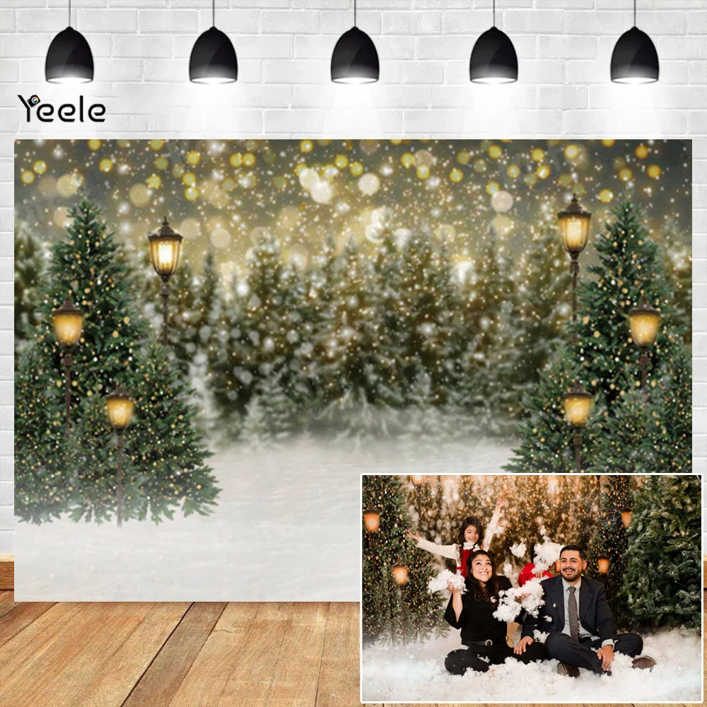 Christmas Background Photography 2024 Forest Snow Lights Christmas Tree Children Home Party Backdrop Decor Photographer Props