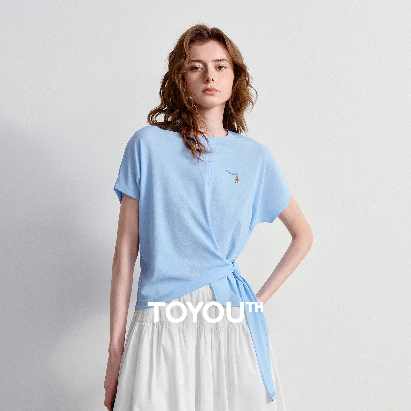 TOYOUTH Women's Asymmetric Wrap Tie T-Shirt 2026 Summer New Long Sleeve Starfish Print Loose Pullover Top