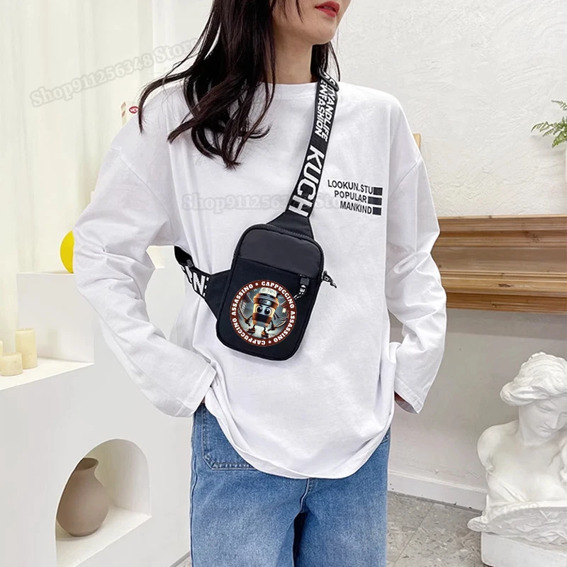 حقيبة الصدر الإيطالية Brainrot مجردة ميمي طباعة تونغ تونغ صحور Tralalero Tralala كابتشينو Assassino الخصر حزمة الاطفال حقيبة