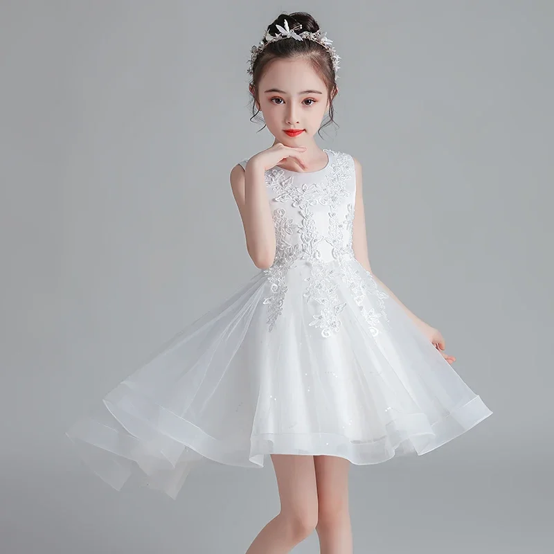 Girls Dress New Design Tail Evening Bridesmaid Wedding Casual Elegant New Year Princess Children Party Dress