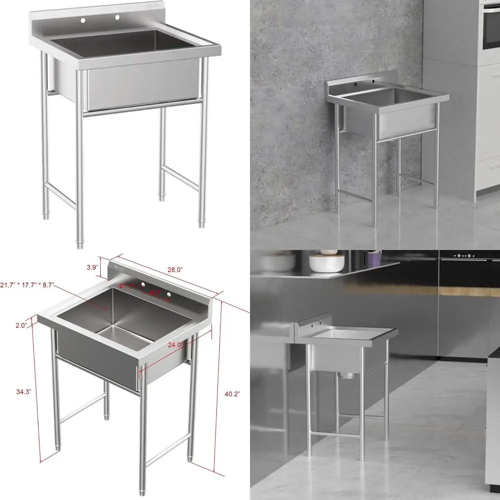 

Free Standing 304 Stainless Steel Utility Sinks for Laundry Room, Backsplash Included, Ideal for Industrial Garage Use