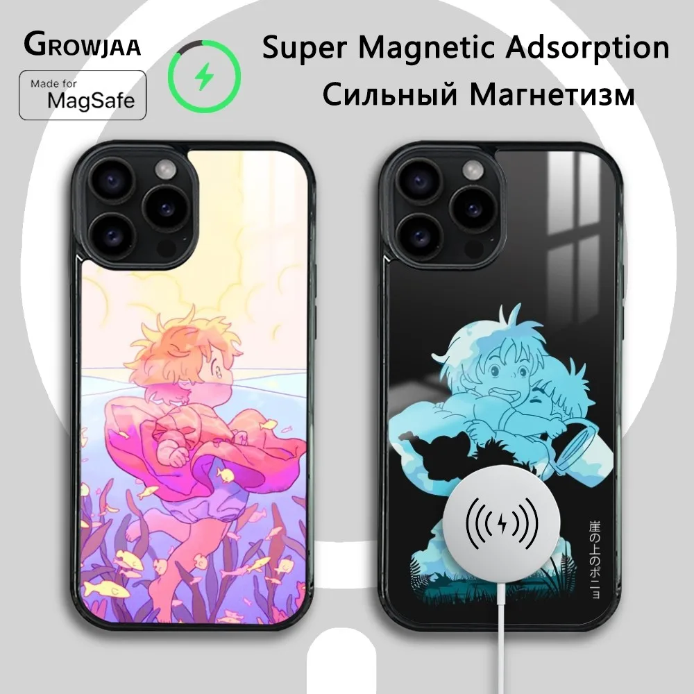 

Cartoon P-PonyO on-the CliffS Phone Case For iPhone 16 15 14 13 12 11 Pro Max Plus Mini Magsafe Mirror Wireless Magnetic Cover