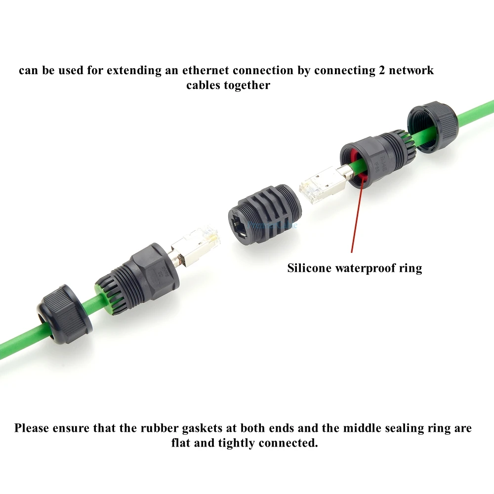 IP67 Waterproof RJ45 Coupler Cat5E CAT6 Inline Feed Through Connector Ethernet LAN Extender Female to Female Adapter