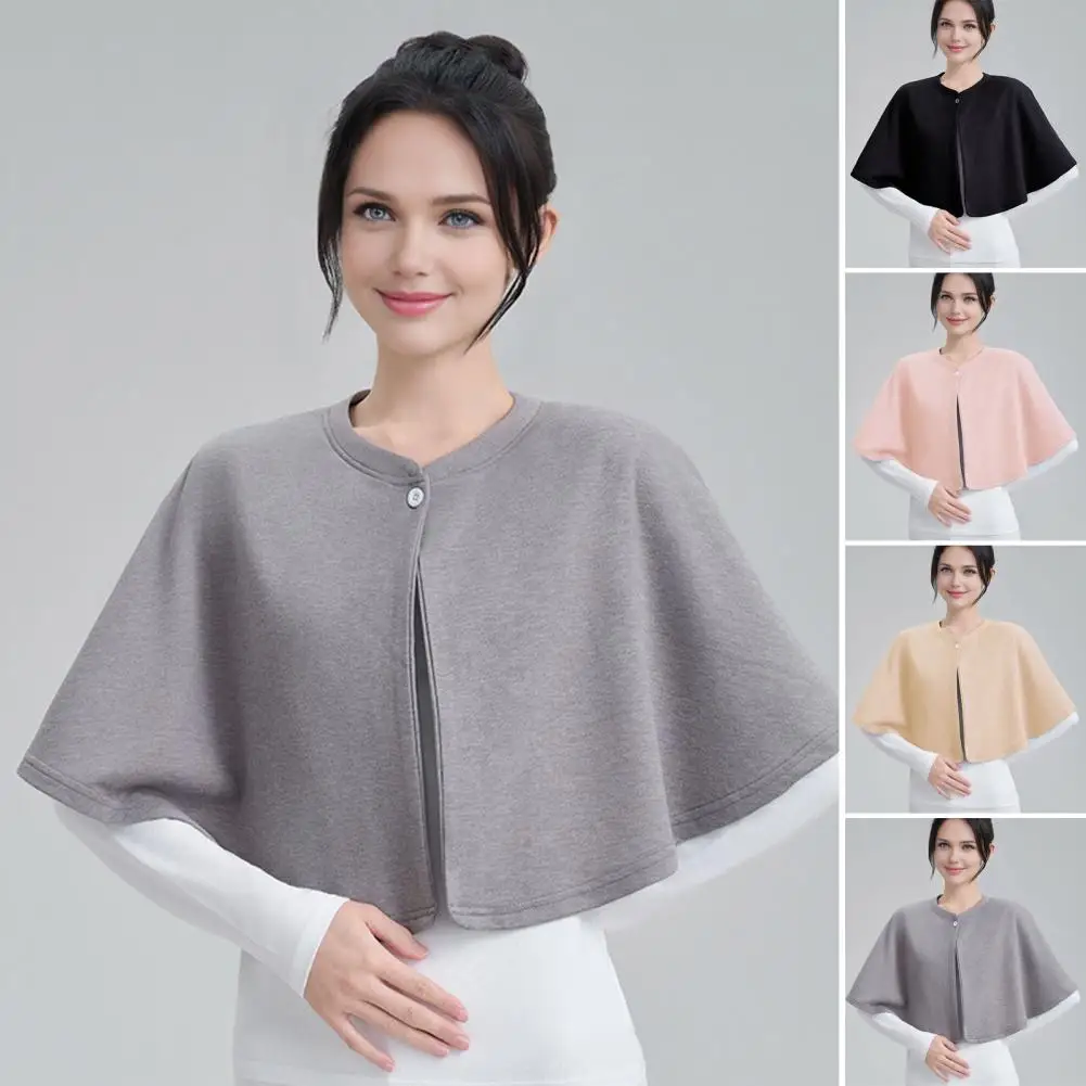

Round Neck Shawl Women Windproof Shawl Elegant Women's Button Closure Shawl Wrap for Autumn Winter Soft Windproof Hemming