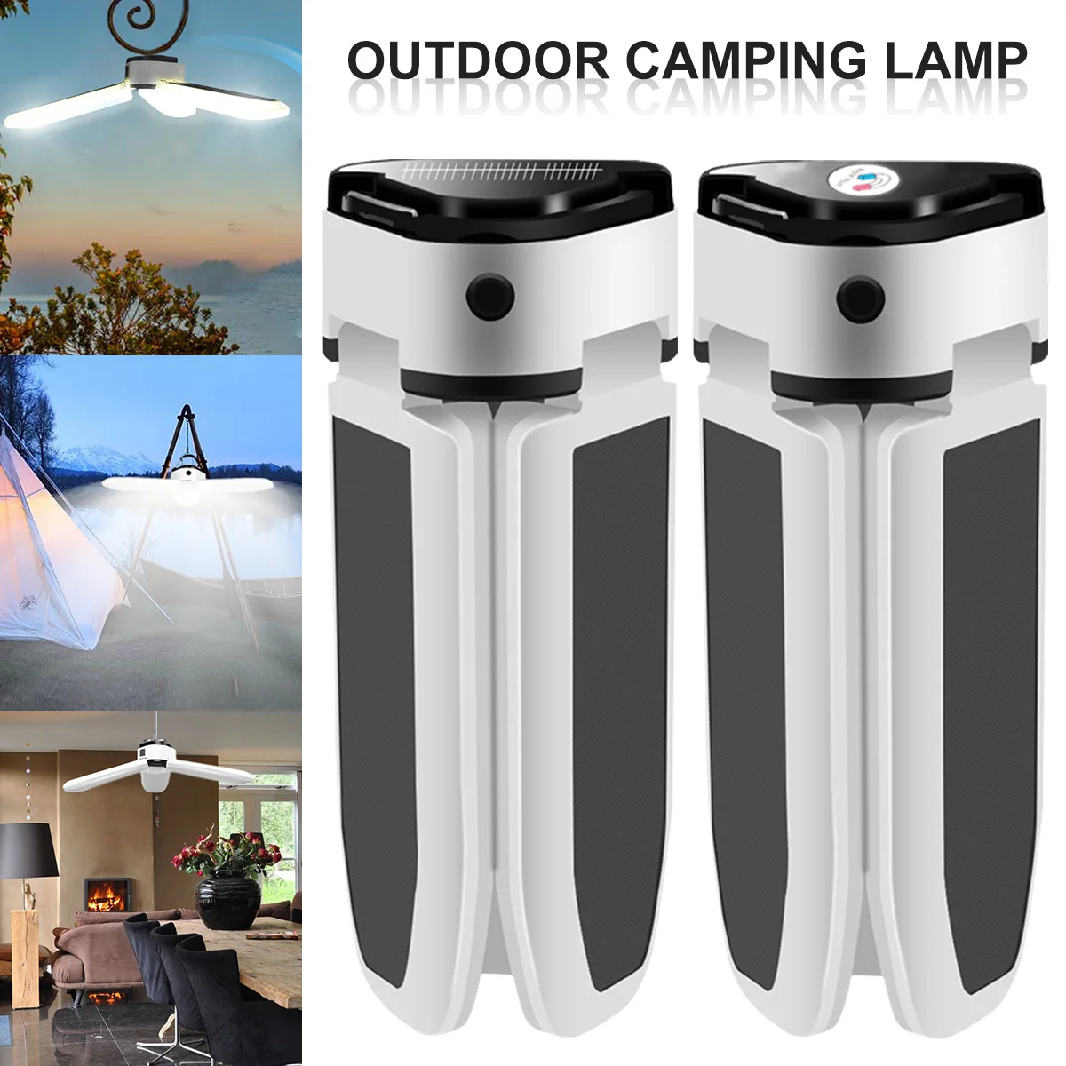 60 LEDs Solar Lantern Emergency Light Outdoor Trefoil Tent Light Mobile Power for Charging USB Rechargeable Camping Light