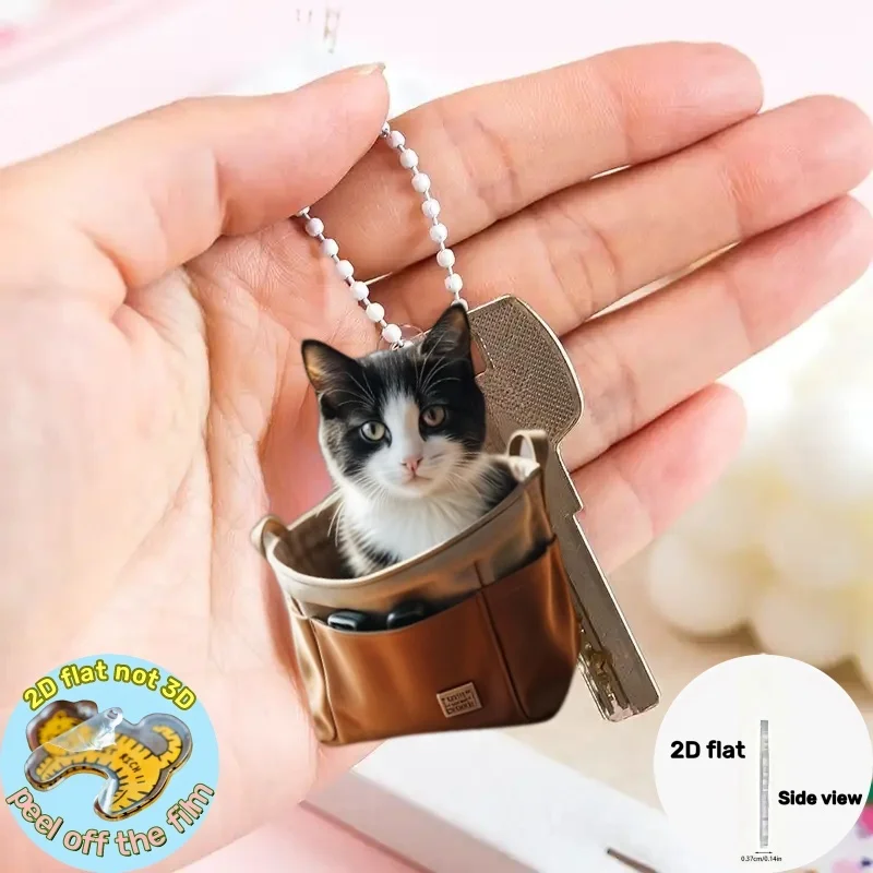 2D Fun Kitten Keychain Cute Acrylic Charming Car Rearview Mirror Hanging Decoration Home Decor Ideal Holiday Gift for Her Women