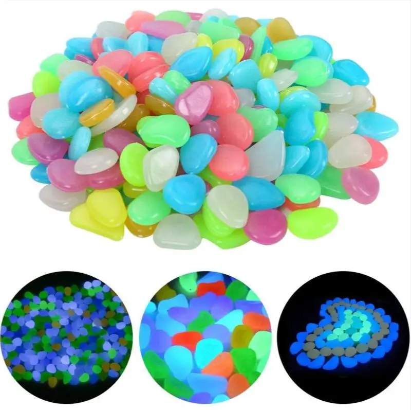 100-300pcs Glowing Garden Pebbles Glow in the Dark Non Toxic Reusable Luminous Stones For Garden Patio Aquarium DIY Decoration