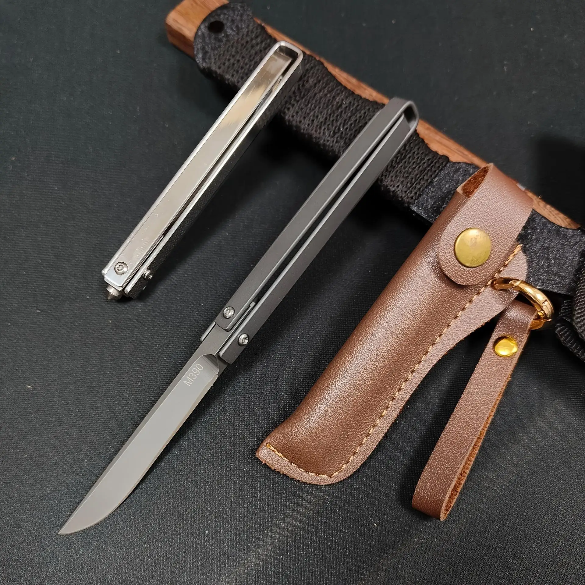 M390 Steel High Hardness Compact Rotating Mechanical Knife - Portable Grip Outdoor Folding Tool with Mini Fruit-Cutting Function for Camping, Survival Use, Rotating Head Mechanism