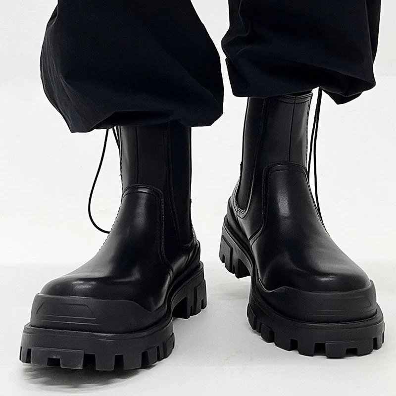 England style mens fashion high chelsea boots black designer platform shoes cowboy natural leather boot spring autumn long botas