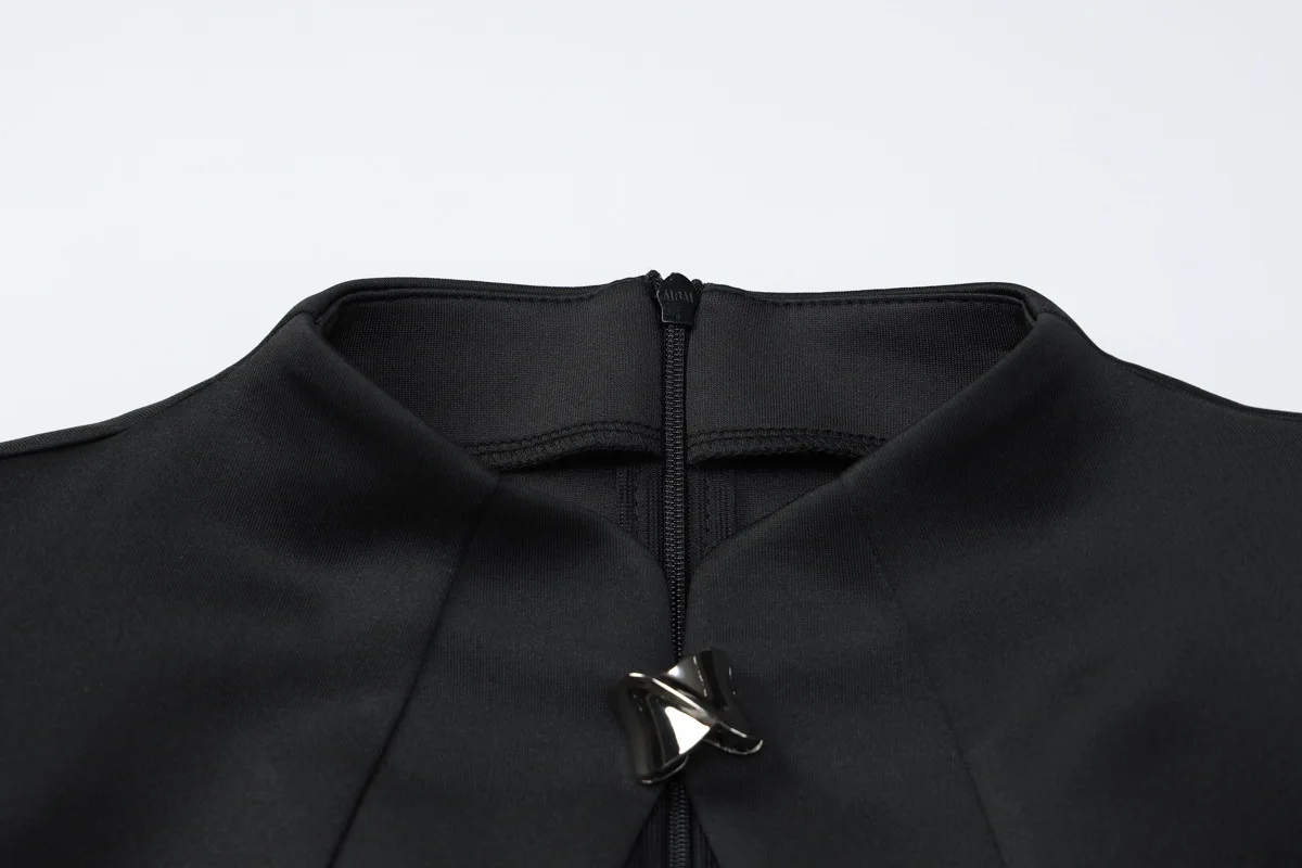 Metall Schnallen Hohl Schlank Blazer Mini Kleid Frauen Elegante Sexy O Hals Langarm Schlank Bodycon High Street Outfits Büro Dame