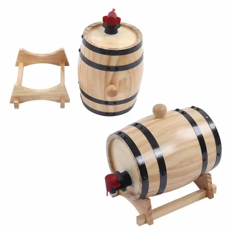 Wine Oak Barrels Self Brewed Wine Oak Aging Barrels Wooden Beer Barrels for Bar Catering Barbecue Shop Wine Pine Aging Barrels