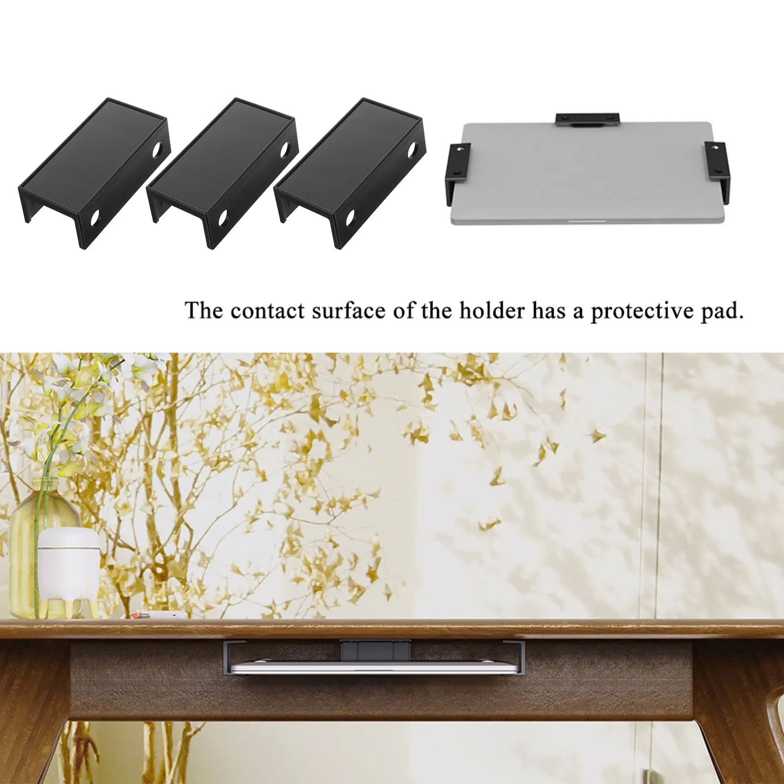 

Laptop St Under Desk Holder Keyboard Router Wall Mount Bracket Black Plastic Shelf Notebook Computer Support Storage Solution