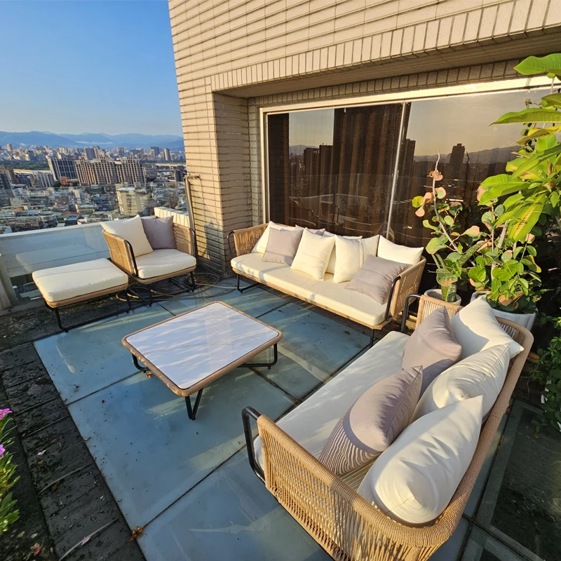 

Nordic outdoor rattan sofa sun room outdoor garden courtyard balcony rattan furniture living room rattan chair sofa combination