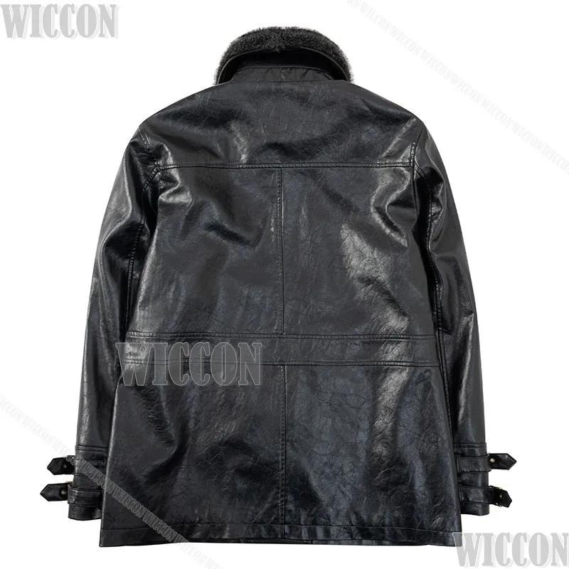 Leon Residenttt 9 Cosplay Dark Coat Leather Jacket Fur Collar Clothes Horro Game Man Suit Halloween Comic Con Festival Outfit view 4