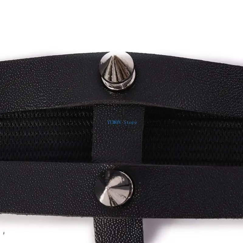 D0UD 여성을 위한 매달려 체인 원형 장식 PU 가죽 허벅지 클립이 있는 탄성 다리 벨트