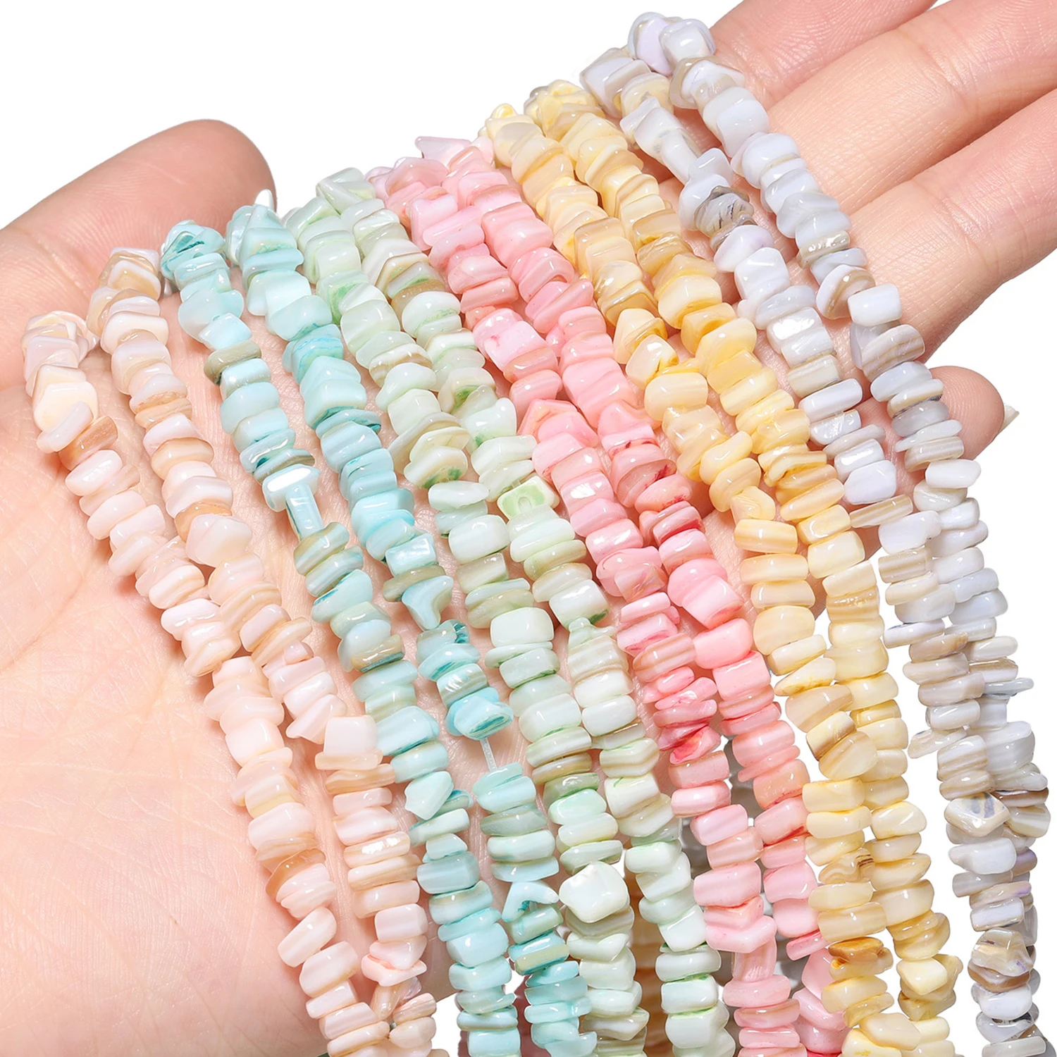 3-5 mm unregelmäßige natürliche Süßwasser-Muschelperlen, quadratische Chips, mehrfarbige Perlmuttperlen für die Schmuckherstellung, DIY-Armbänder