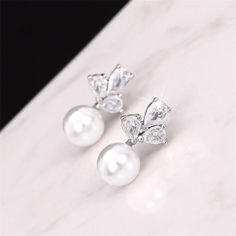 Huitan Exquisite Women Imitation Pearl Earrings Dainty Temperament Elegant Ear Accessories for Female Fashion Versatile Jewelry