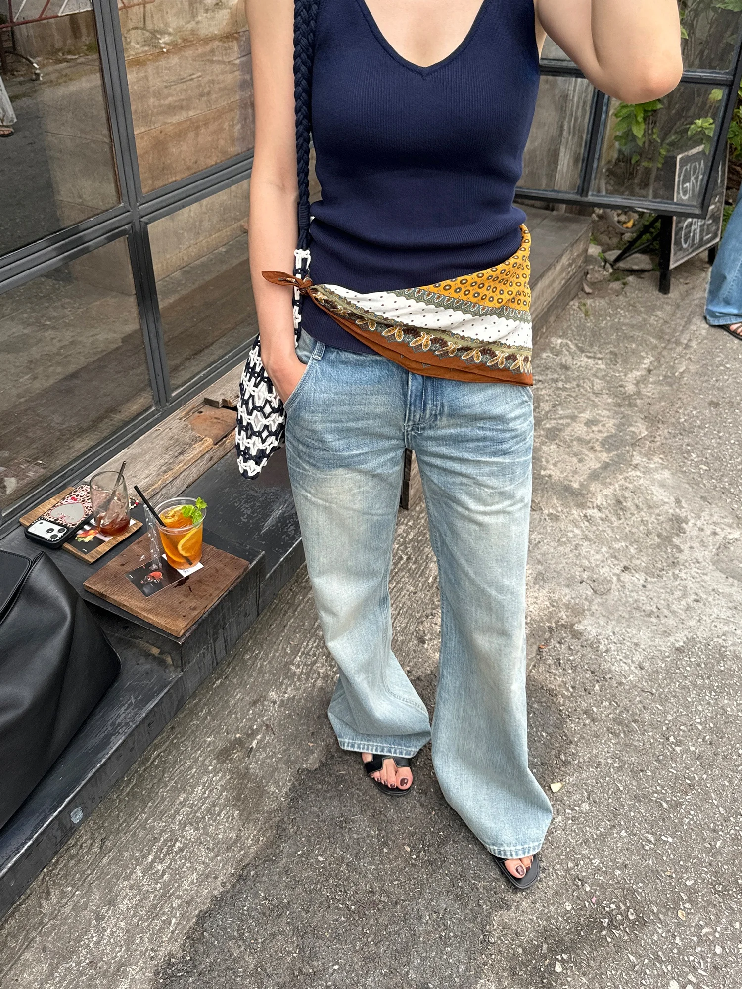 

Women's Loose Fit Light Blue Washed Denim Jeans Spring Summer New Style Korean Style Street Style Flared Floor Length Pants
