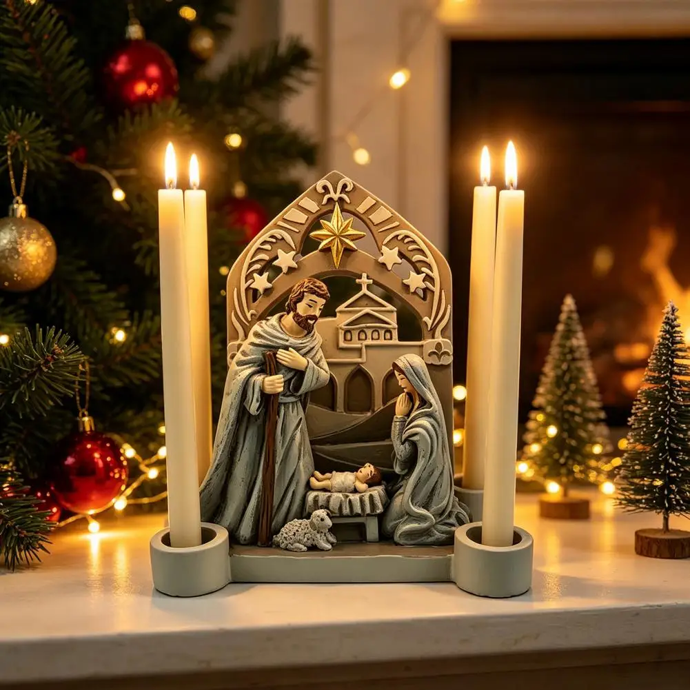 Nativity Candle Holder Soot Free Wax Drip Tray Flame Safe Distance Non Tip Keepsake Carton Religious Gift Festive