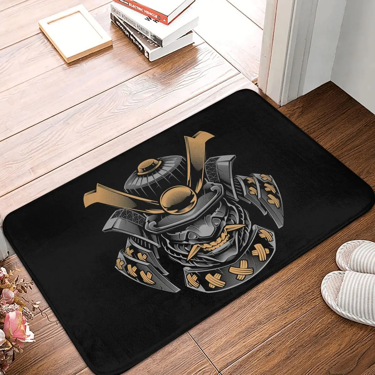 Samurai Helmet Manga Art - Dark Ver Doormat Rug carpet Mat Footpad Bath mat Non-slip toilet Balcony Parlor durable Washable