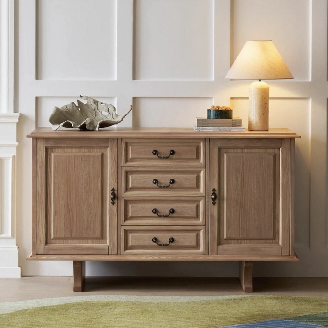 خزانة طعام ذات خزانة تخزين من الخشب الصلب لغرفة المعيشة للشقق الصغيرة المصممة القديمة الوسطى #2