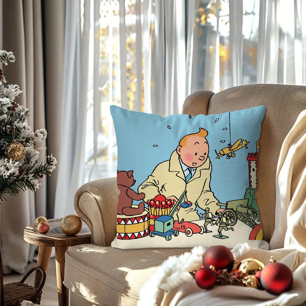 De avonturen van T-Tintin Animatie Kussensloop Vierkant kussen Slaapkamer Bank Vrije tijd Comfort Auto Woonkamer Woondecoratie 40X40
