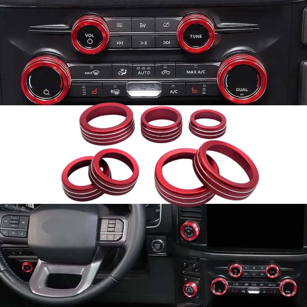 

7PCS Air Conditioner Switch Trailer 4WD Volume Headlight Button Ring Trim for Ford F150 2021-2022