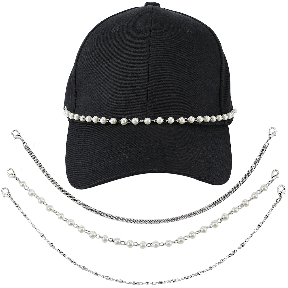 1 Box 6pcs Plastic Pearl Hat Chain Hat Chains Bulk 304 Stainless Steel Silver Detachable Trucket Hat Caps Bill Decoration Bulk